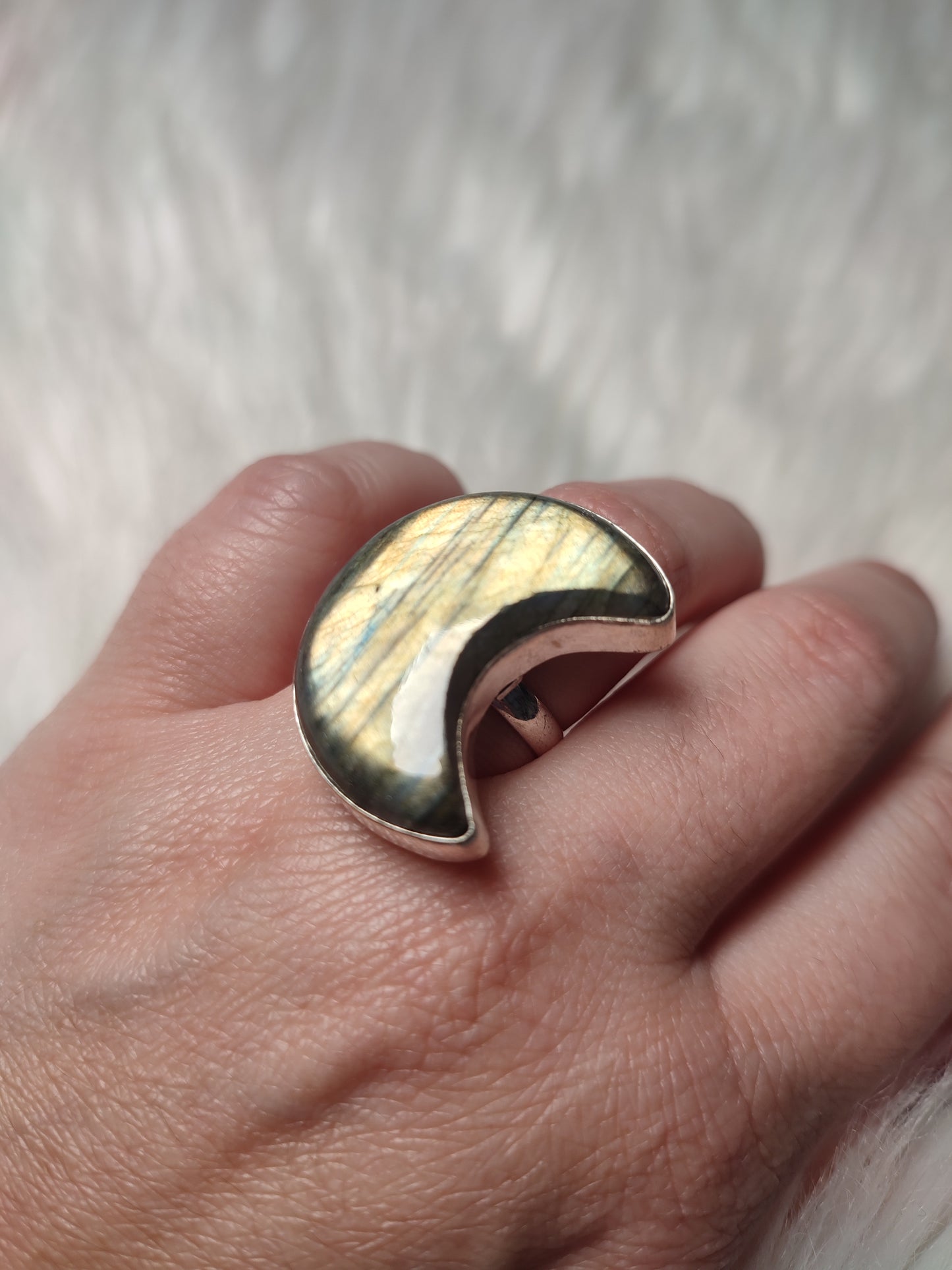 Anillo baño de plata con Labradorita - Ajustable 14