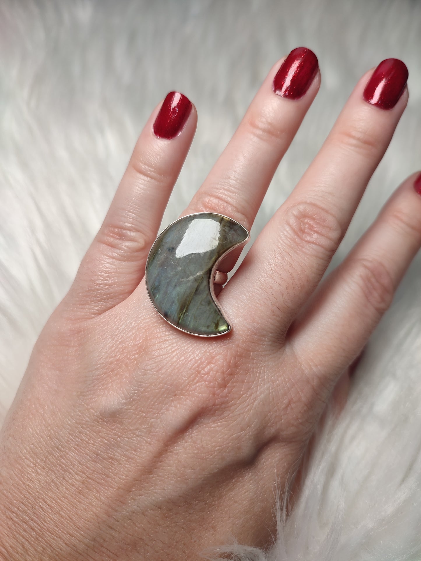 Anillo baño de plata con Labradorita - Ajustable 17