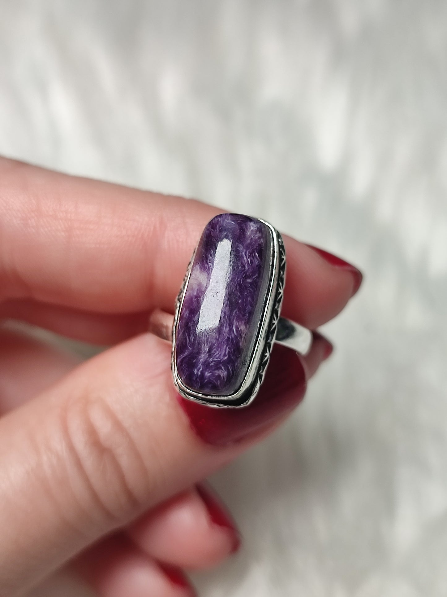 Anillo baño de plata con charoita - Ajustable 36