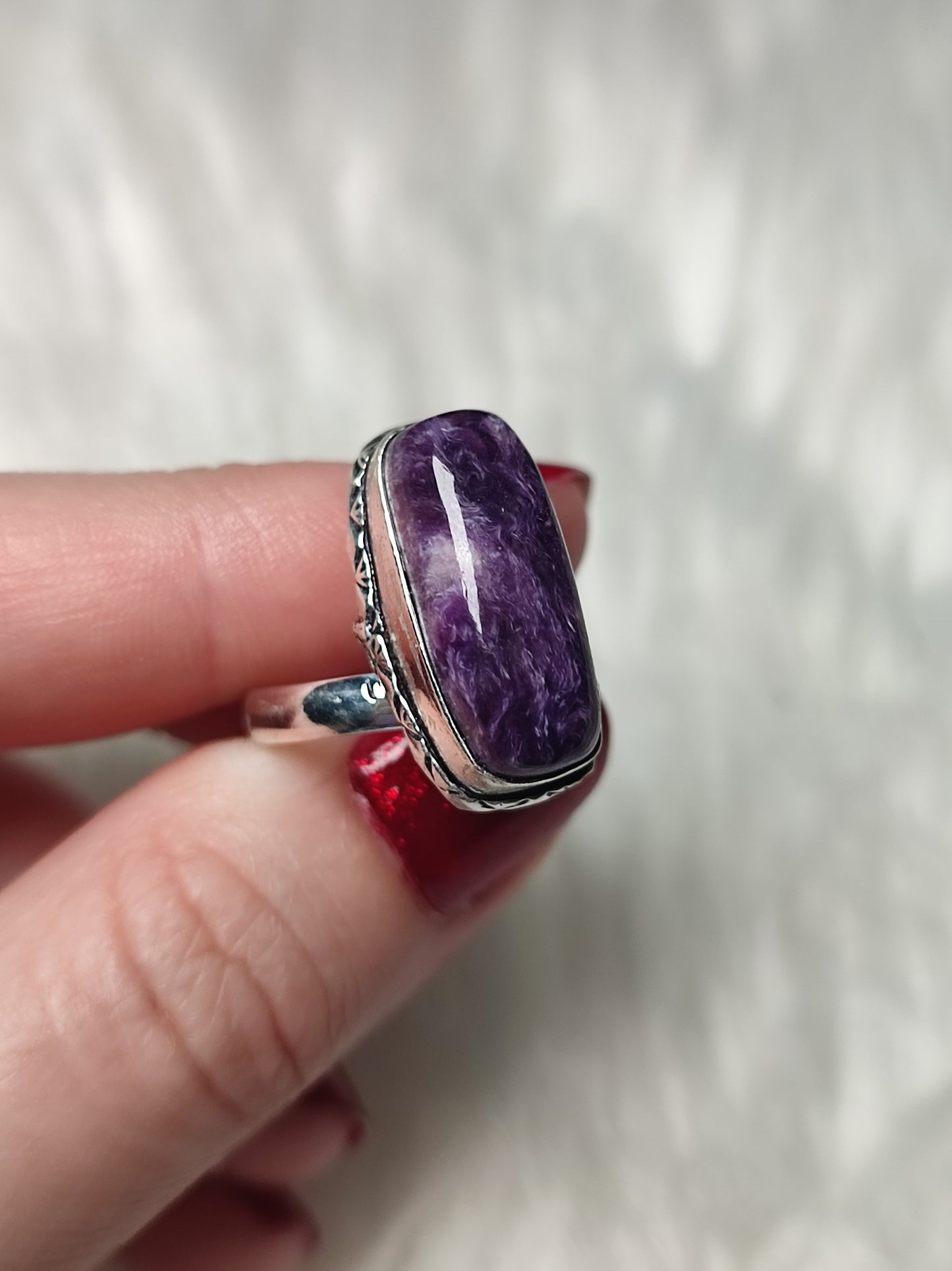 Anillo baño de plata con charoita - Ajustable 36