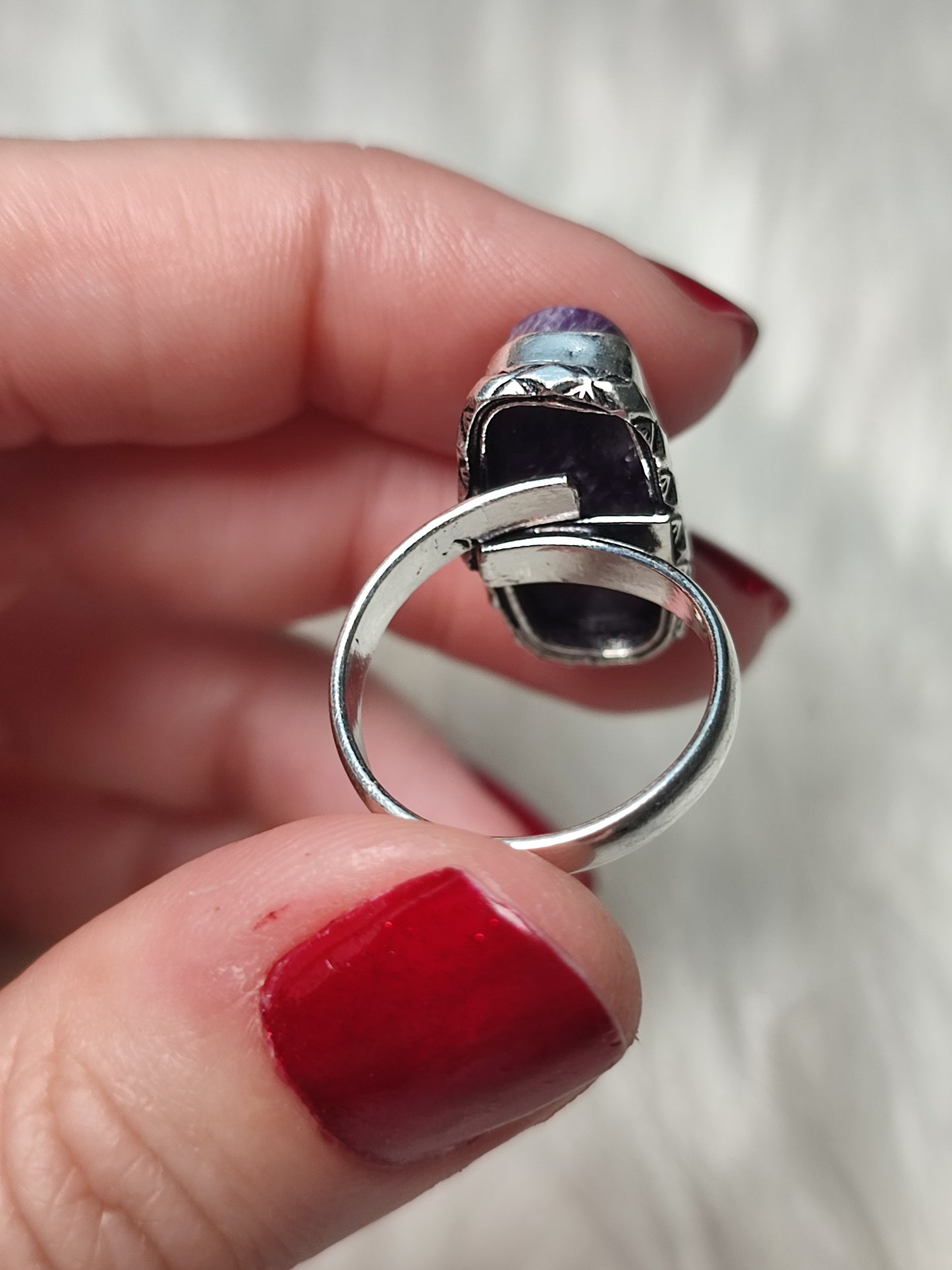 Anillo baño de plata con charoita - Ajustable 36