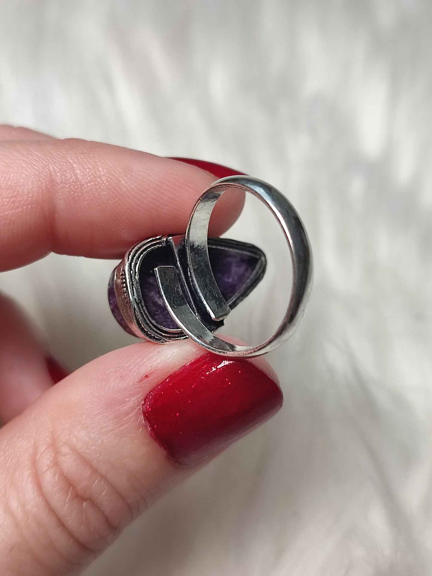 Anillo baño de plata con charoita - Ajustable 33