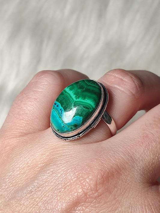 Anillo baño de plata con crisomalquita - Ajustable 46