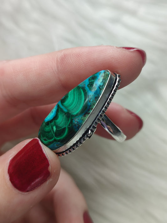 Anillo baño de plata con crisomalquita - Ajustable 45