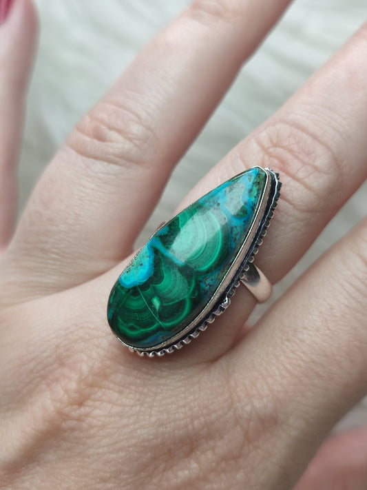 Anillo baño de plata con crisomalquita - Ajustable 45