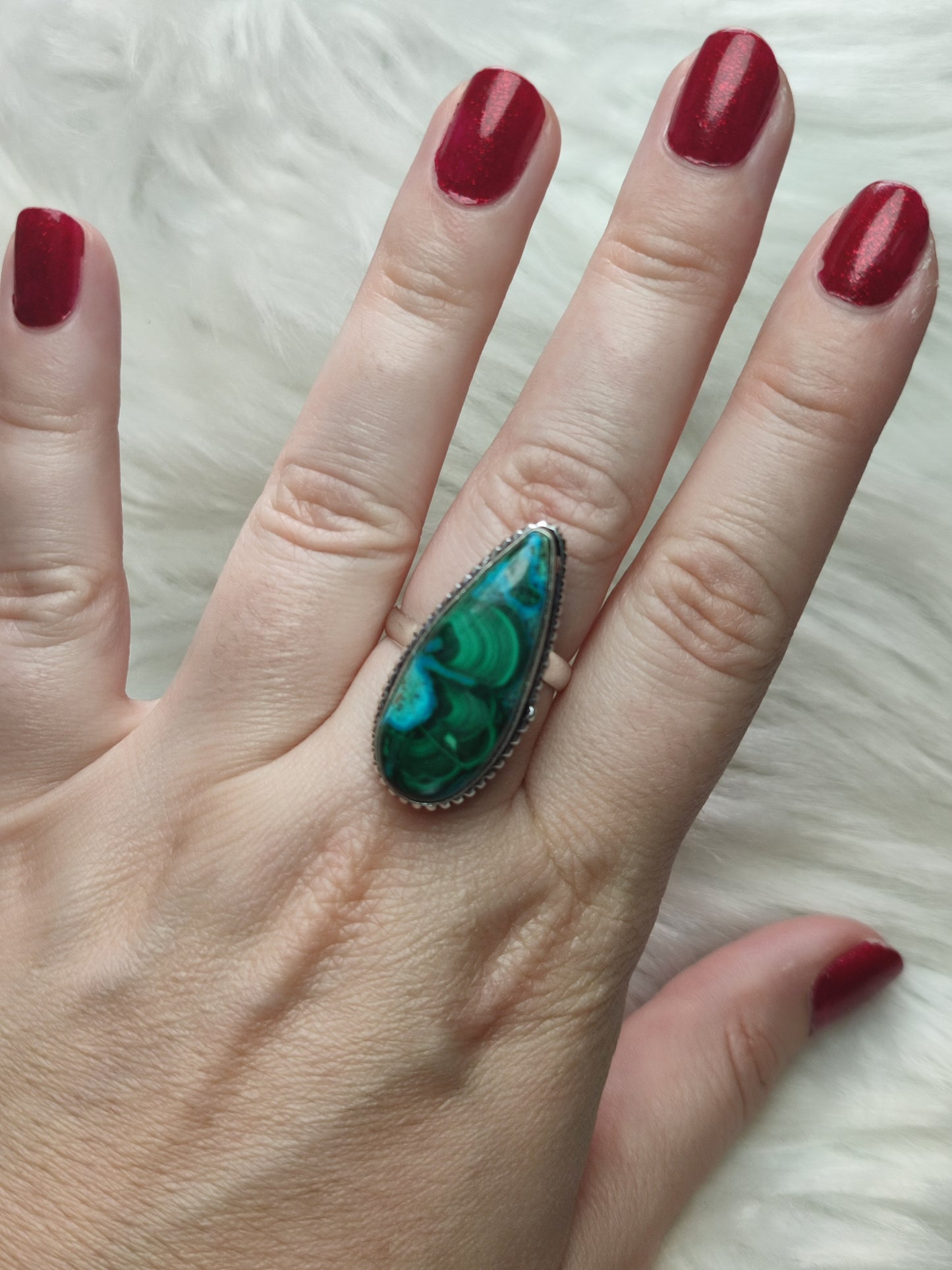 Anillo baño de plata con crisomalquita - Ajustable 45