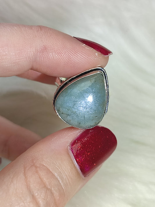 Anillo baño de plata con aguamarina - Ajustable 27