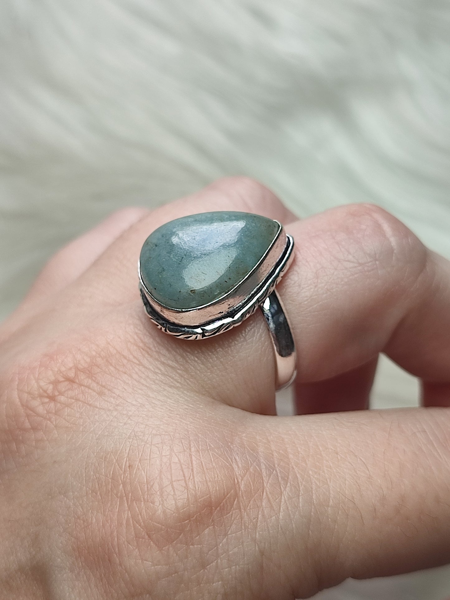 Anillo baño de plata con aguamarina - Ajustable 27