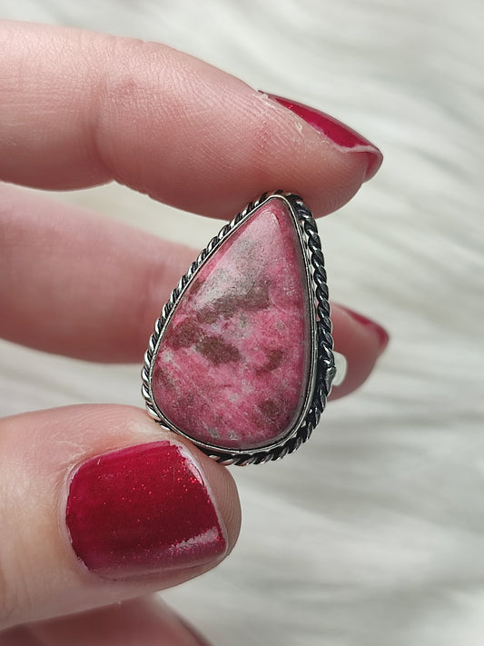 Anillo baño de plata con thulita - Ajustable 54