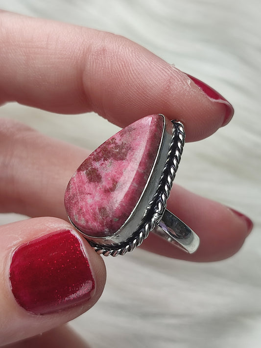 Anillo baño de plata con thulita - Ajustable 54