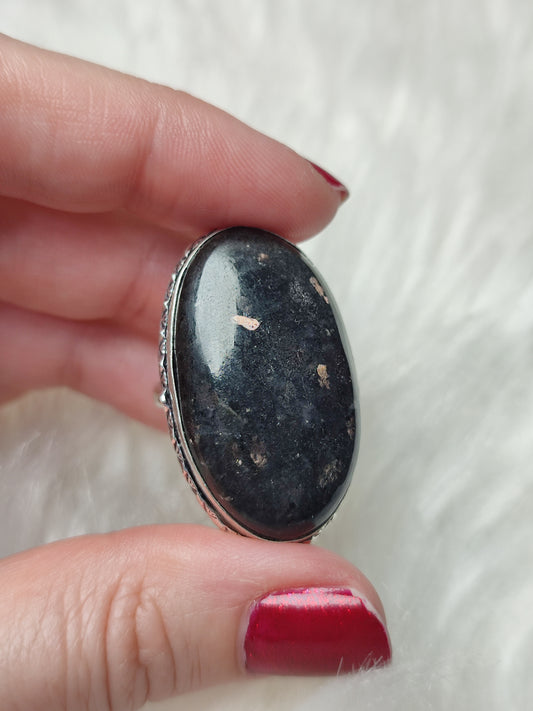 Anillo baño de plata con nuumita India - Ajustable 38