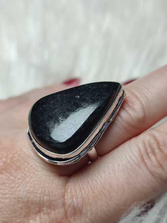 Anillo baño de plata con nuumita India - Ajustable 40