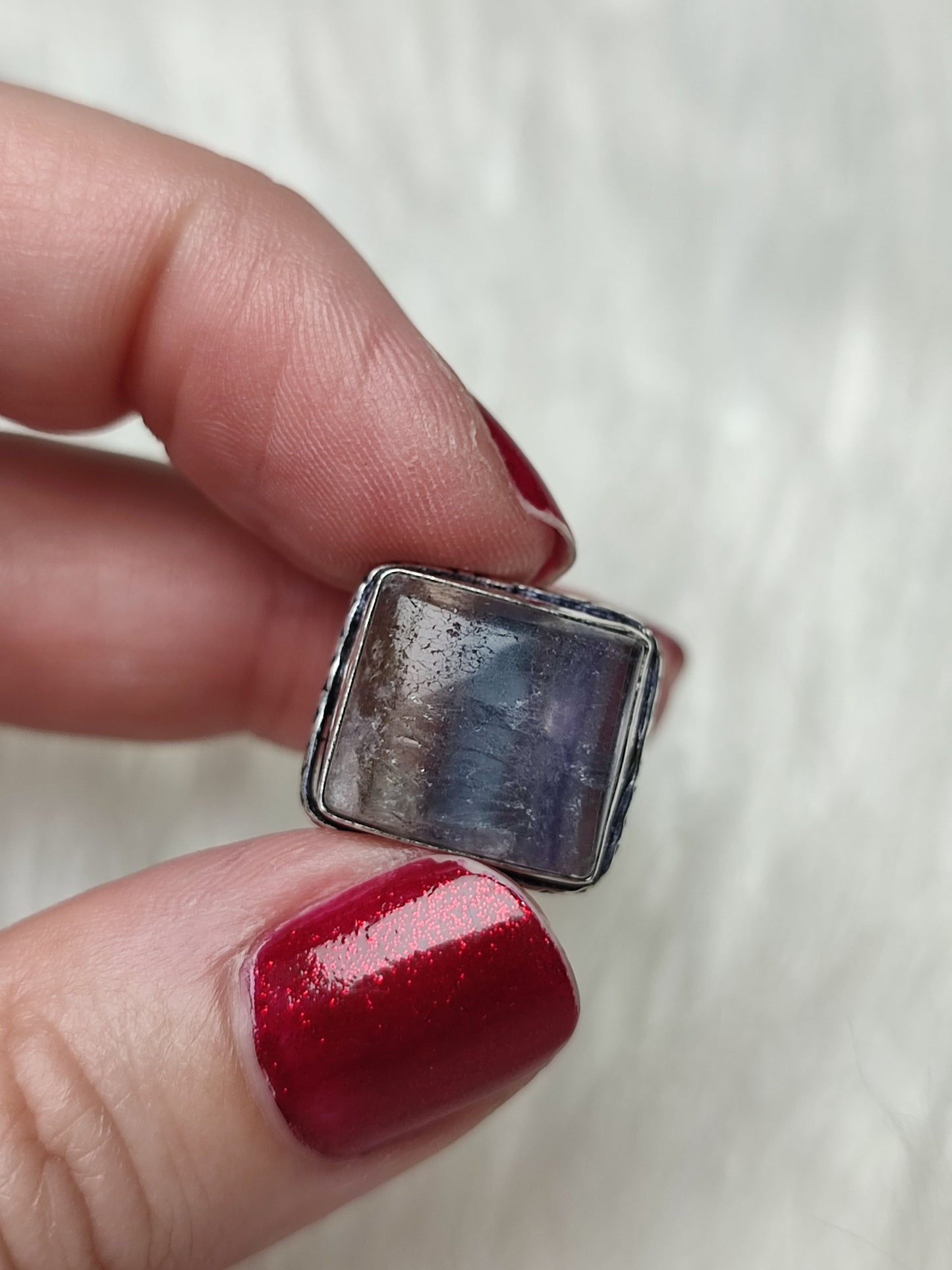 Anillo baño de plata con fluorita - Ajustable 113