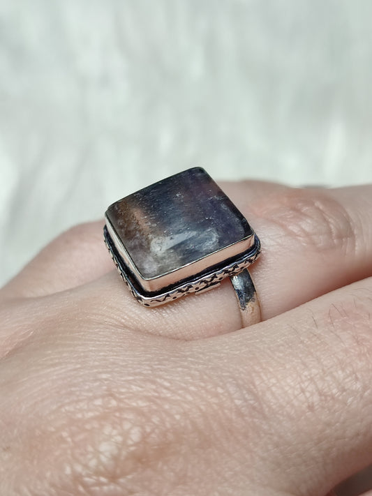 Anillo baño de plata con fluorita - Ajustable 113