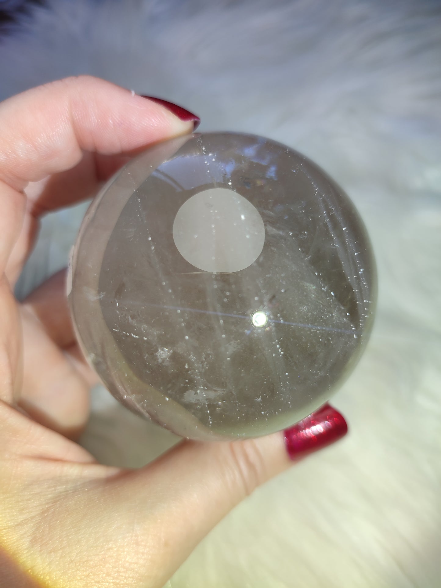 Esfera cuarzo ahumado con grieta natural e inclusiones 430 gramos