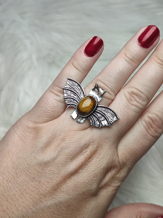 Anillo baño de plata con ojo de tigre