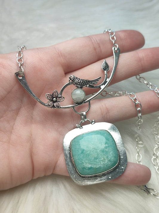 Collar baño plata con amazonita y piedra luna
