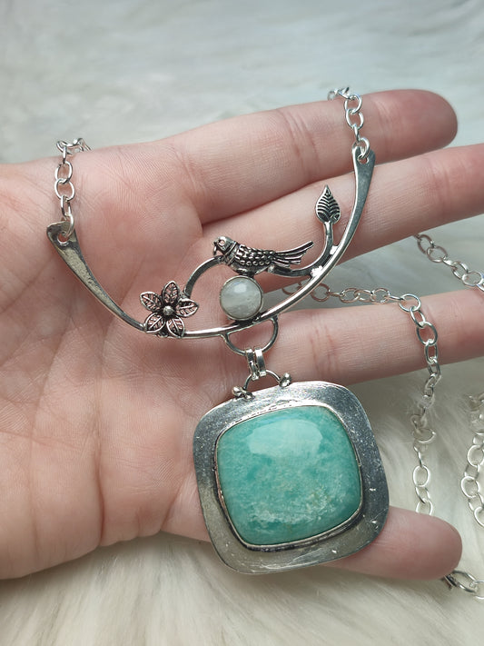 Collar baño plata con amazonita y piedra luna