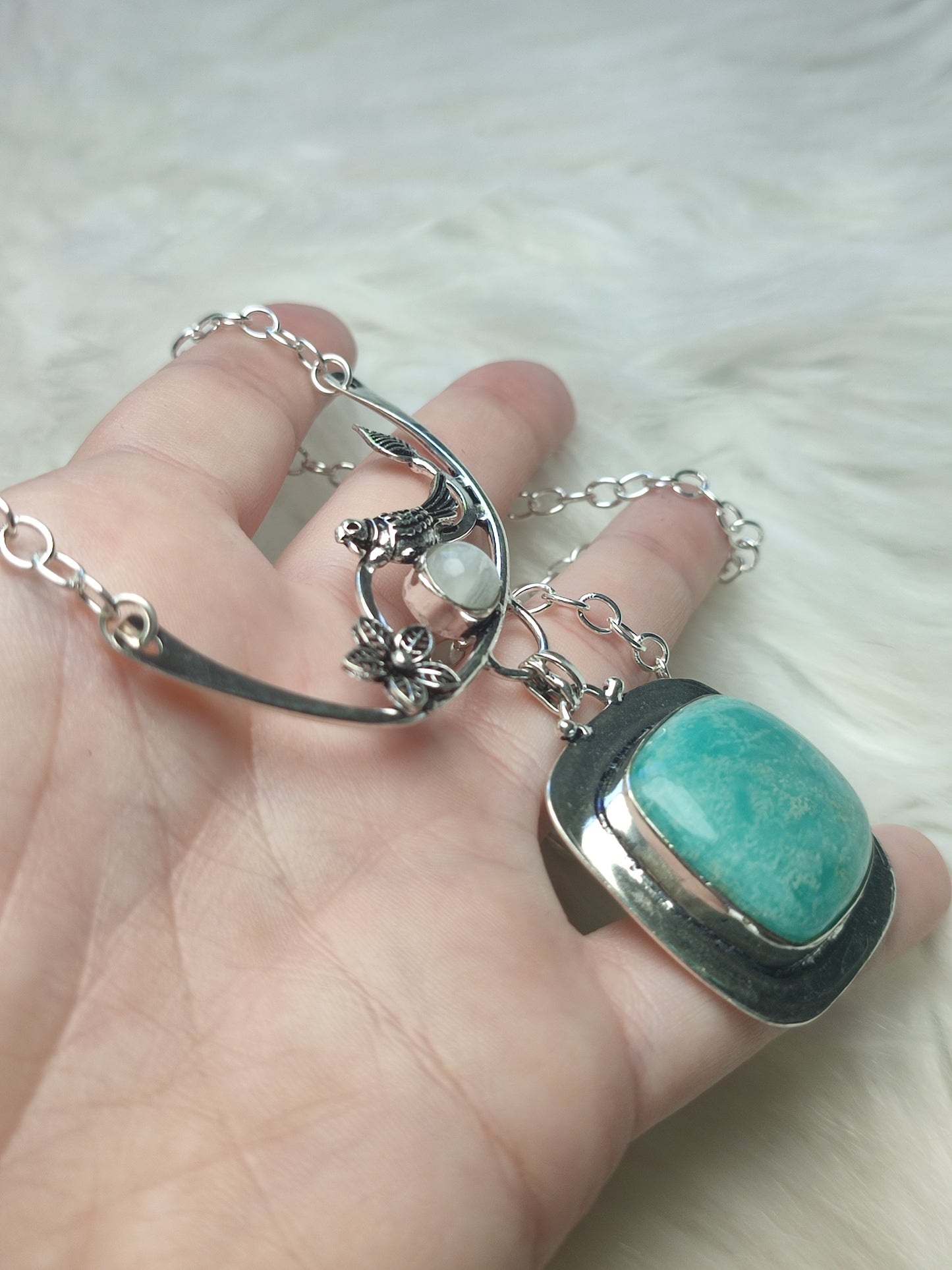 Collar baño plata con amazonita y piedra luna