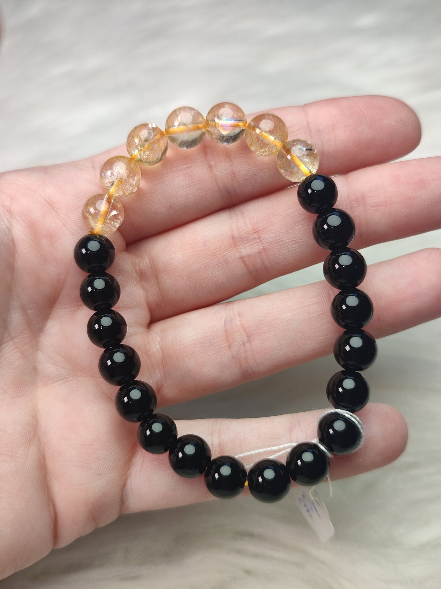 Pulsera elástica bolas 8 mm - Obsidiana y citrino