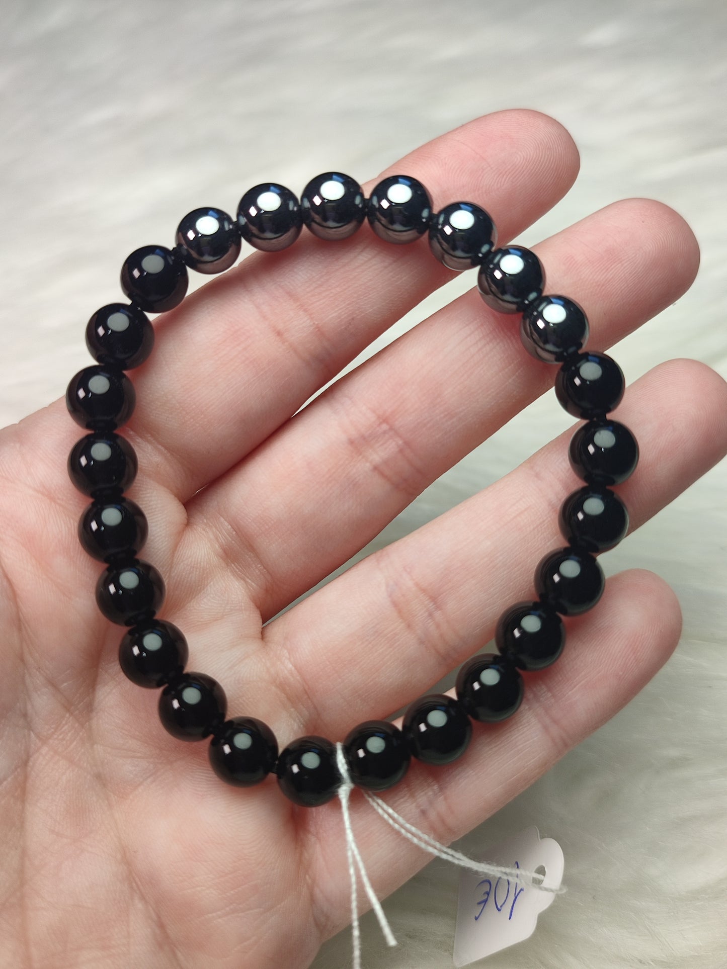 Pulsera elástica bolas 8 mm - Obsidiana y hematite