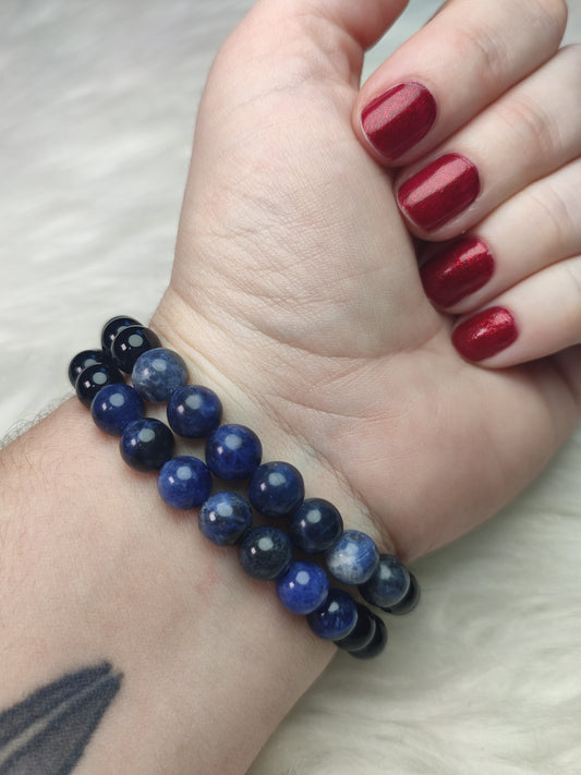 Pulsera elástica bolas 8 mm - Obsidiana y sodalita