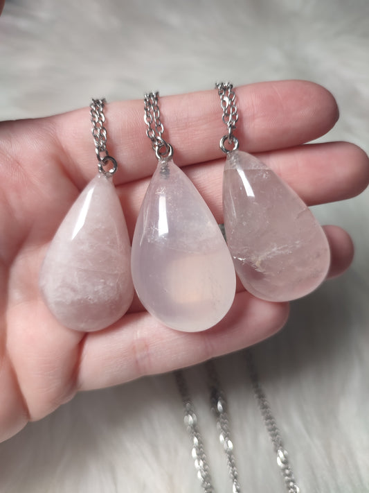 Collar gota cuarzo rosa