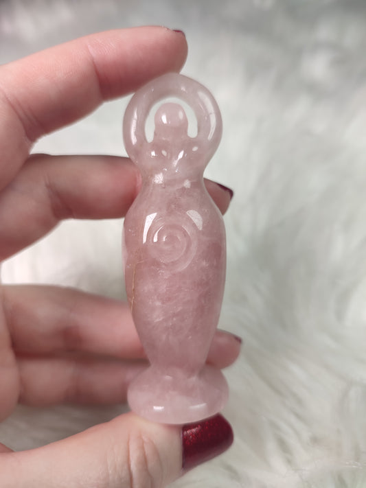 Diosa Espiral tallada en amatista o cuarzo rosa