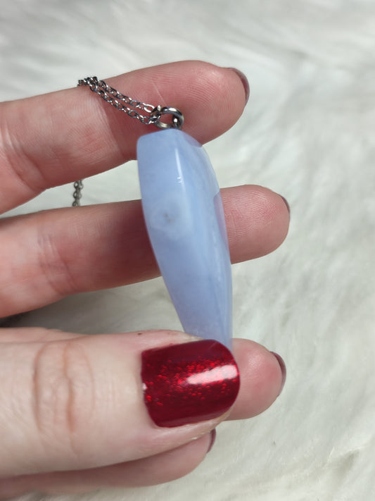 Colgante acero con calcedonia azul n° 1