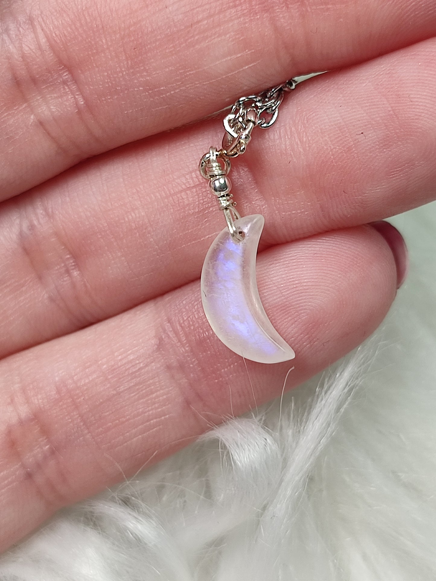 Collar plata y cadena acero - con piedra luna
