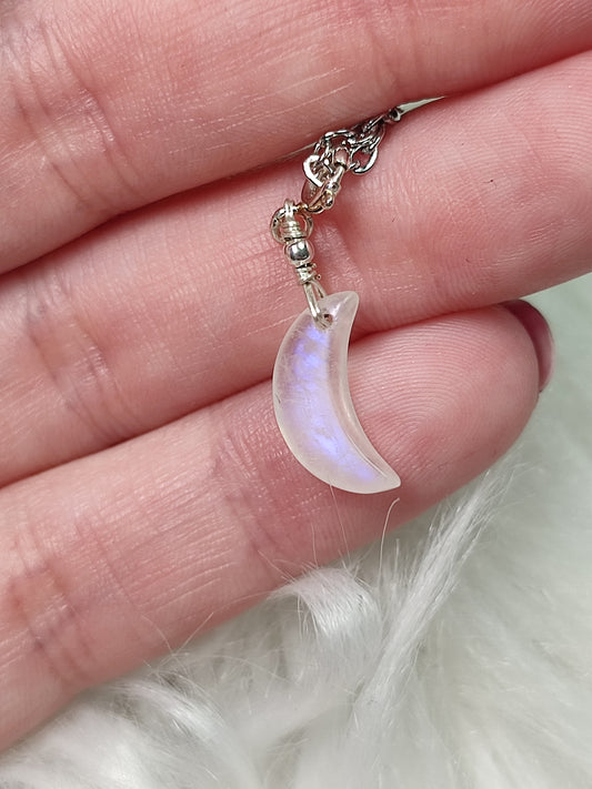 Collar plata y cadena acero - con piedra luna
