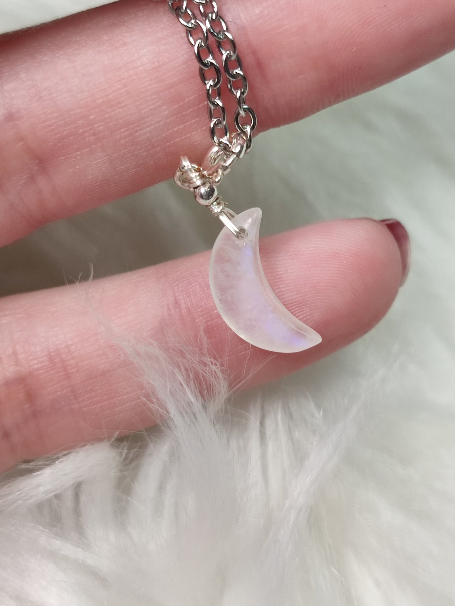 Collar plata y cadena acero - con piedra luna