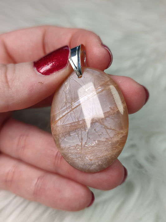 Colgante plata 925 - piedra luna melocotón n°67