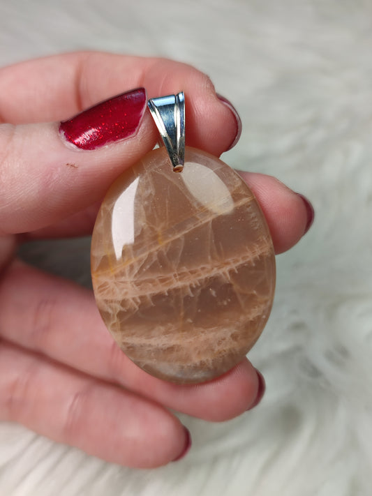 Colgante plata 925 - piedra luna melocotón n°67