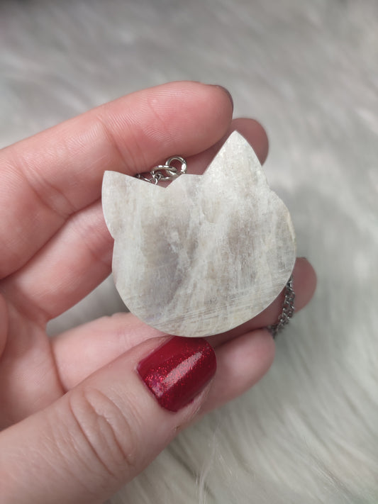 Colgante gato en acero con piedra luna n° 8