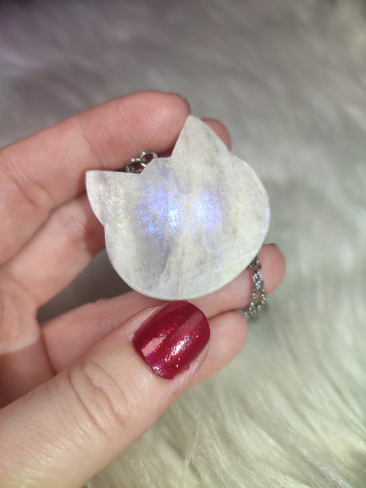 Colgante gato en acero con piedra luna n° 8