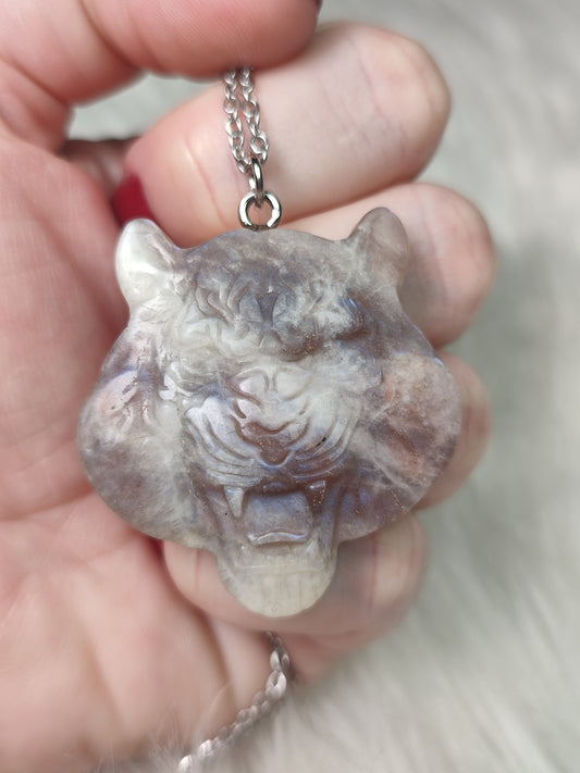 Colgante tigre en acero con piedra luna mix con sol n° 22 - VIDEO