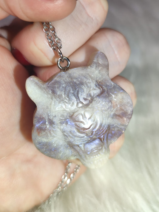 Colgante tigre en acero con piedra luna mix con sol n° 22 - VIDEO