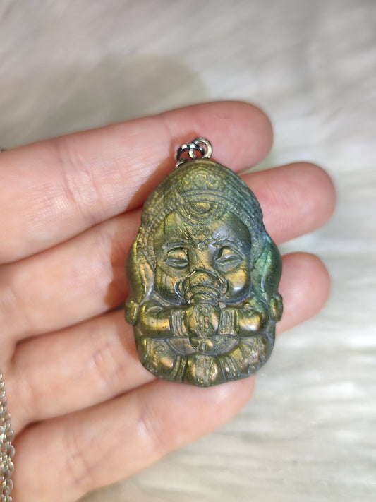 Colgante ganesha en acero con Labradorita flash n° B13