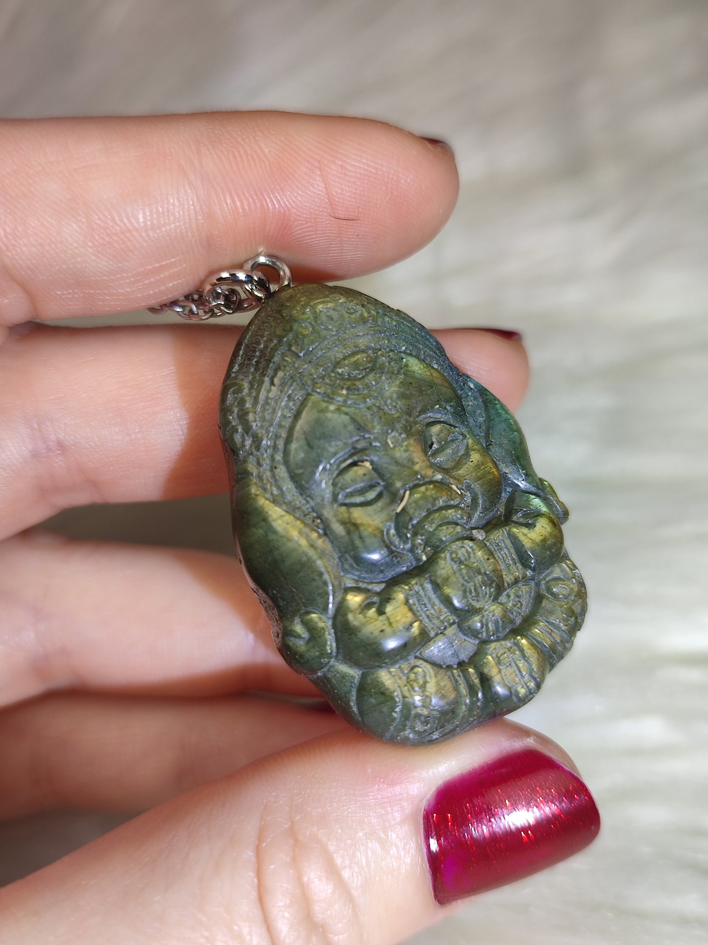 Colgante ganesha en acero con Labradorita flash n° B13