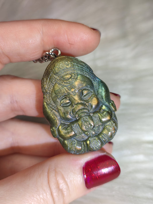 Colgante ganesha en acero con Labradorita flash n° B13