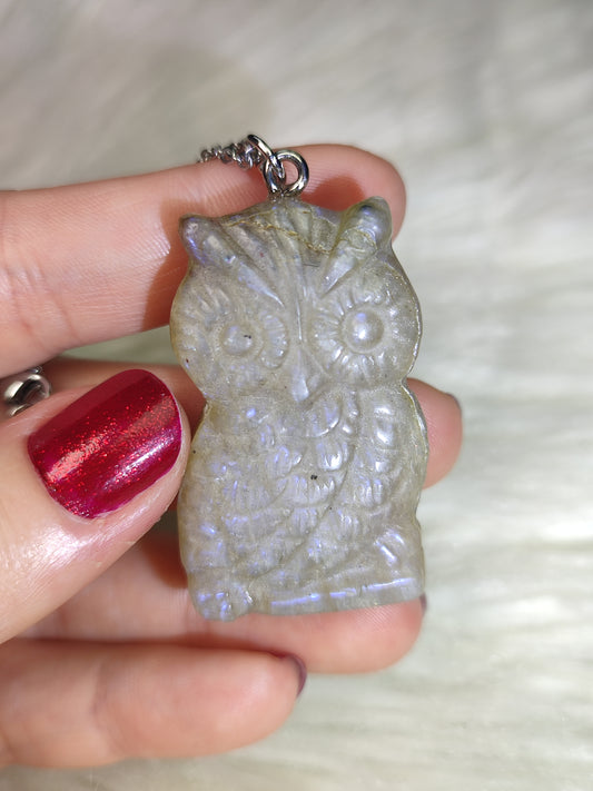 Colgante buho en acero con piedra luna n° 20