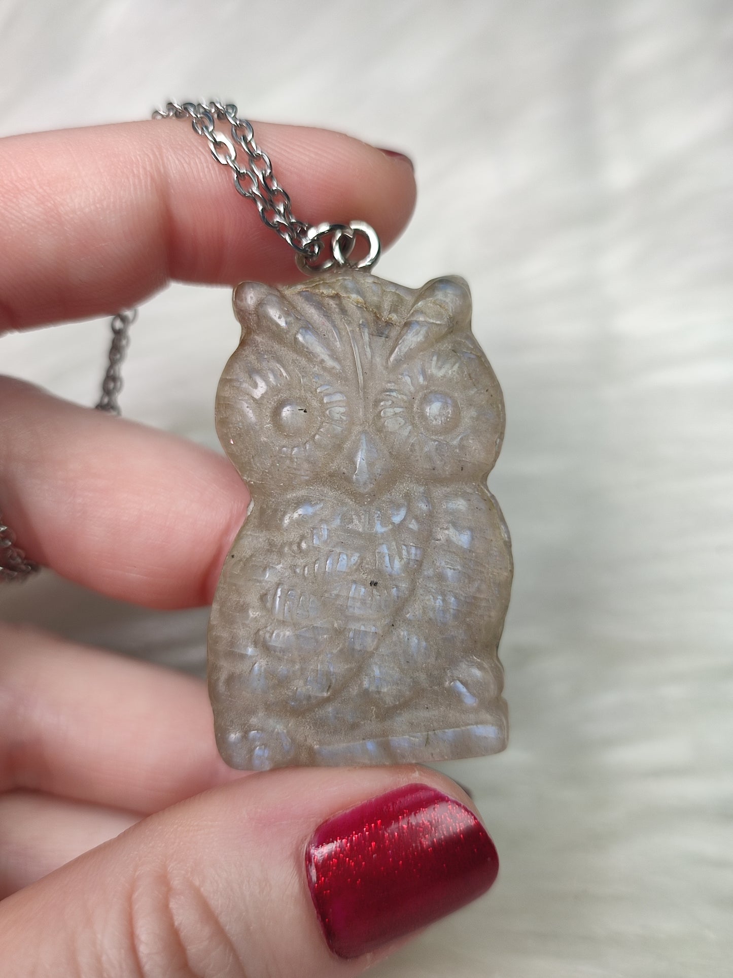 Colgante buho en acero con piedra luna n° 20