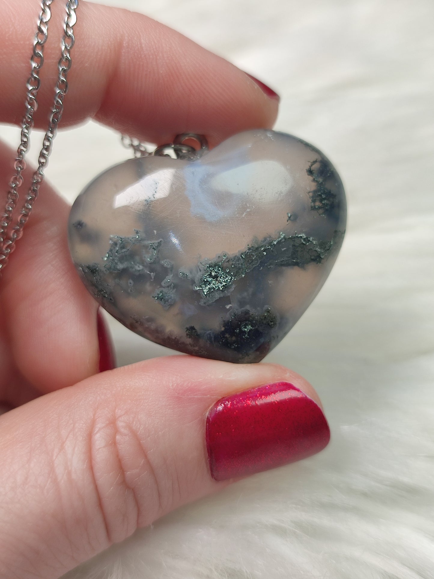 Colgante corazon en acero con ágata musgo n° 260