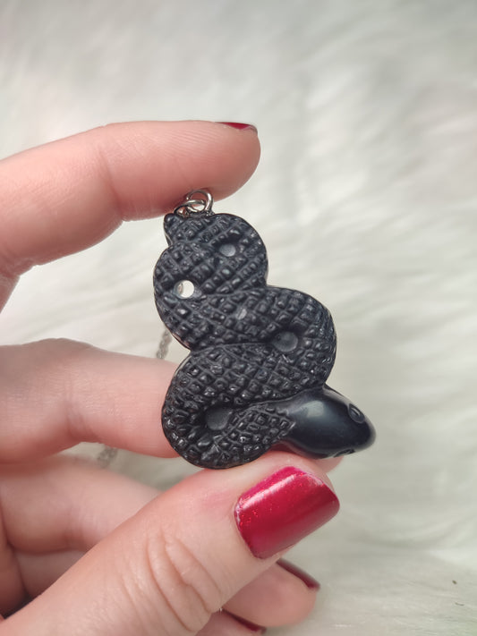 Colgante serpiente en acero con Obsidiana n° 153