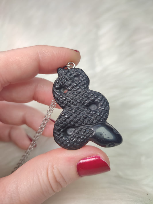 Colgante serpiente en acero con Obsidiana n° 154