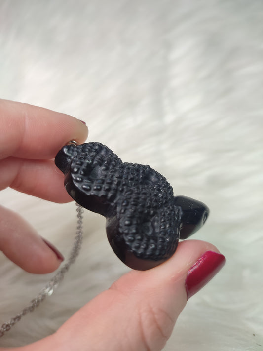 Colgante serpiente en acero con Obsidiana n° 154