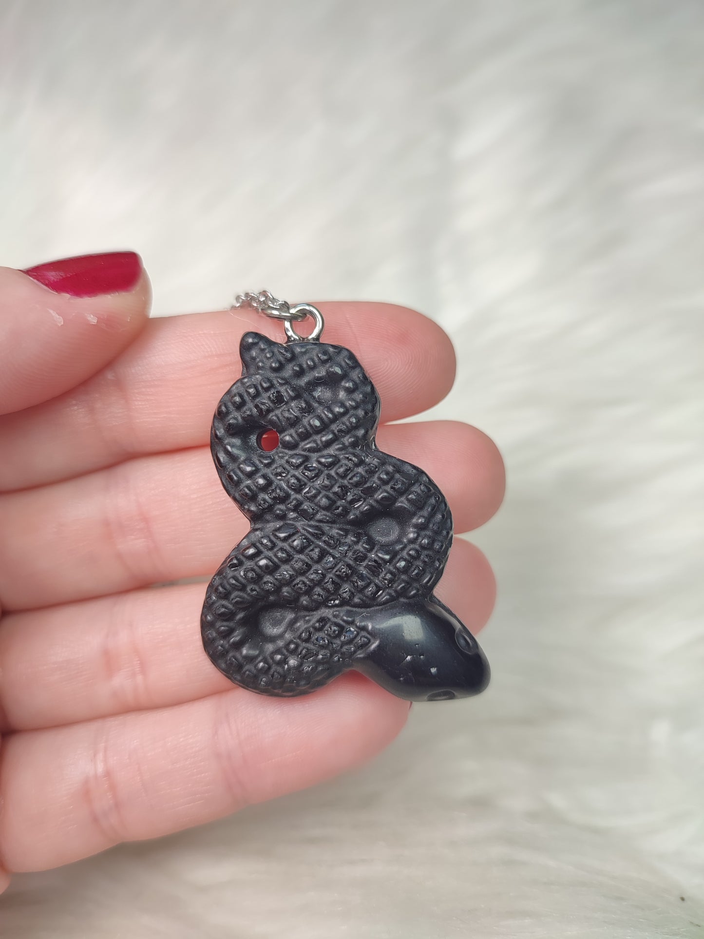 Colgante serpiente en acero con Obsidiana n° 154