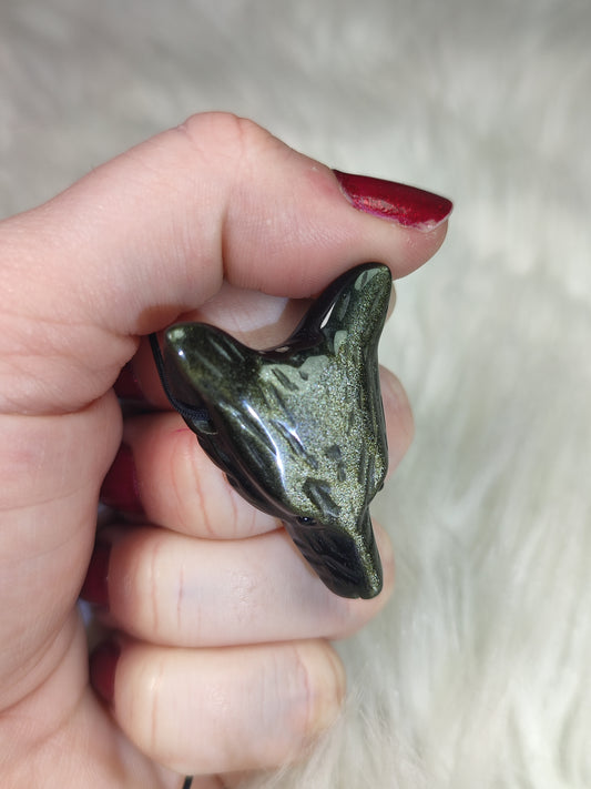 Colgante lobo - Kitsune en obsdiana dorada