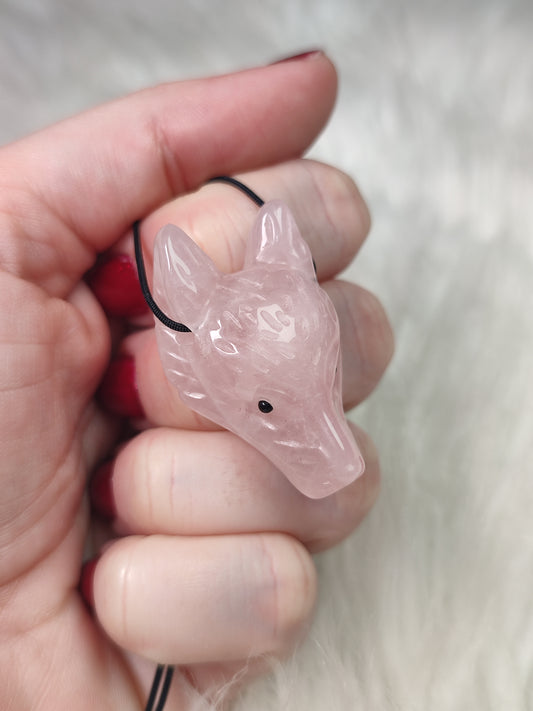 Colgante lobo - Kitsune en cuarzo rosa